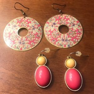 Bundle of 2 Pairs of Pink and Gold Earrings
